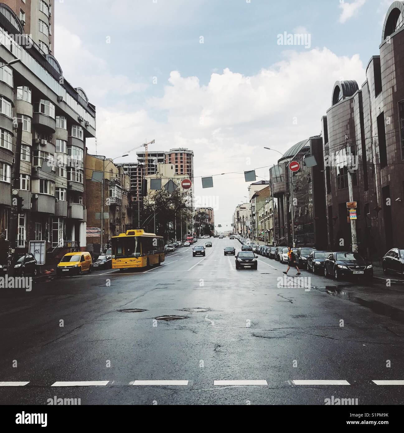 Main street of Kiev City, Ukraine, after rain - Smartphone Captured Stock Image