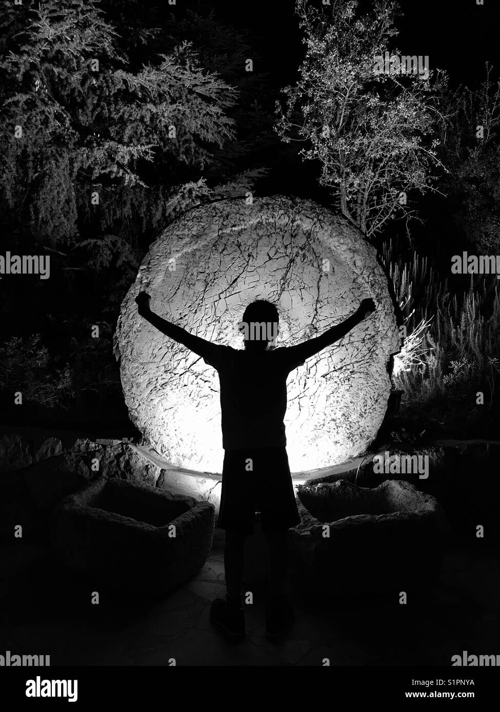 Boy silhouette black and white - Smartphone Captured Stock Image