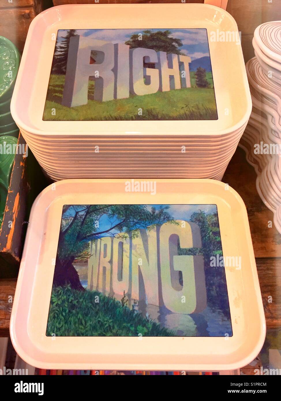 Right and wrong snack trays stacked for sale, USA Stock Photo Alamy