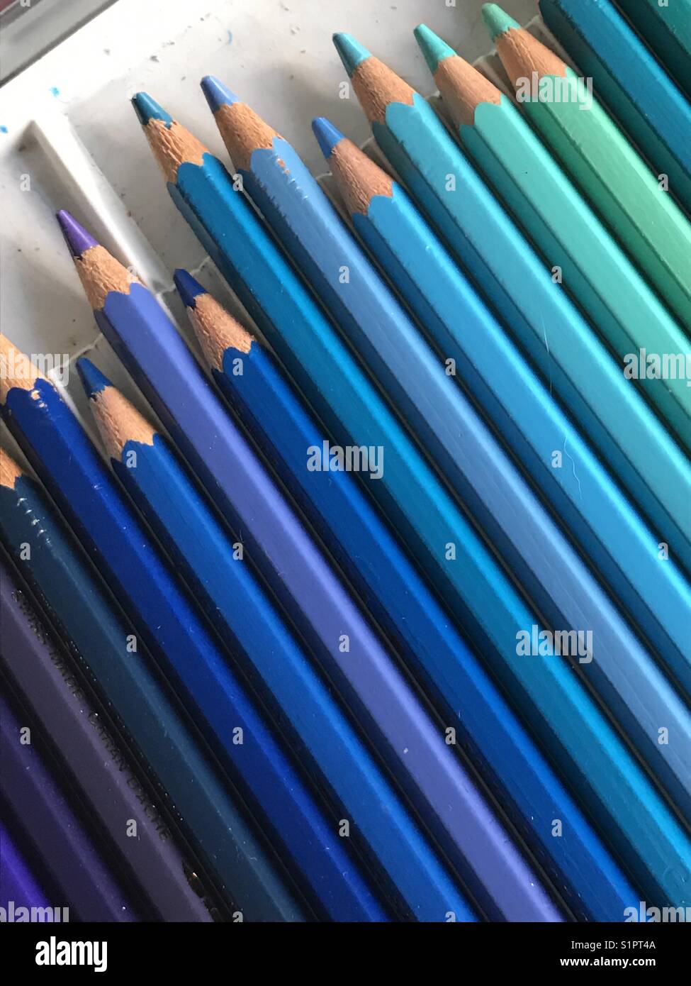 Blue color pencils. - Smartphone Captured Stock Image