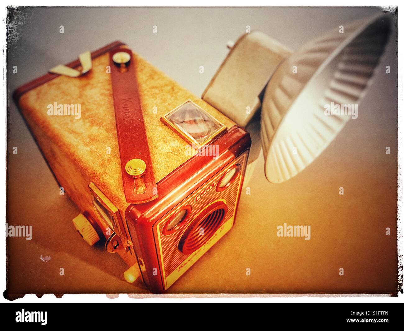 Kodak Brownie Flash B camera with Flasholder 3 - Smartphone Captured Stock Image