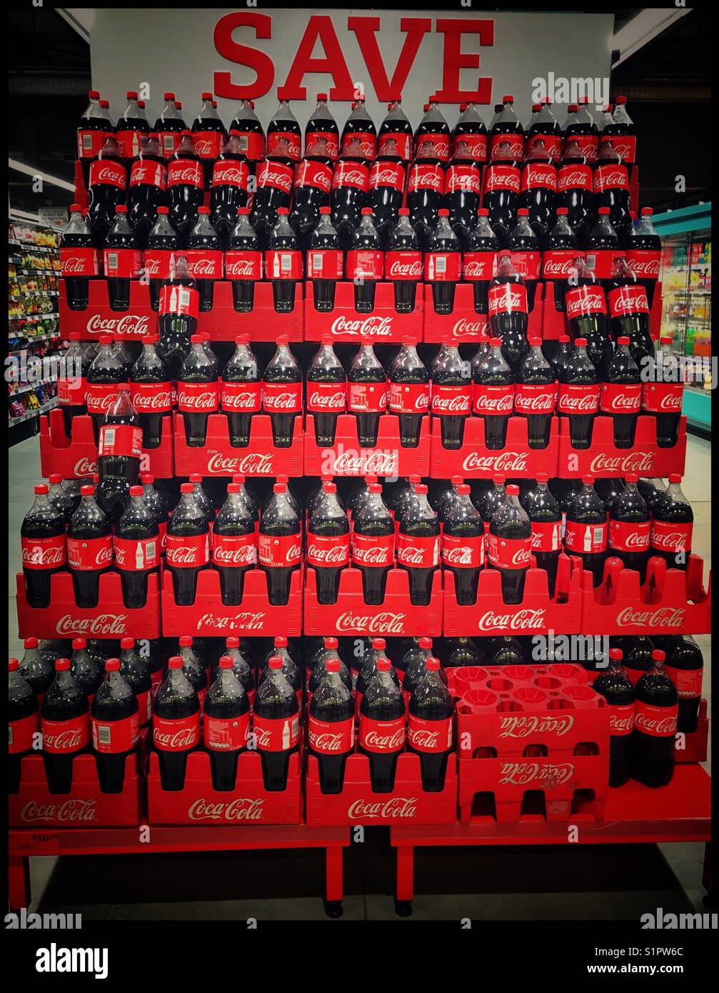 Special on Coca-Cola at supermarket. - Smartphone Captured Stock Image