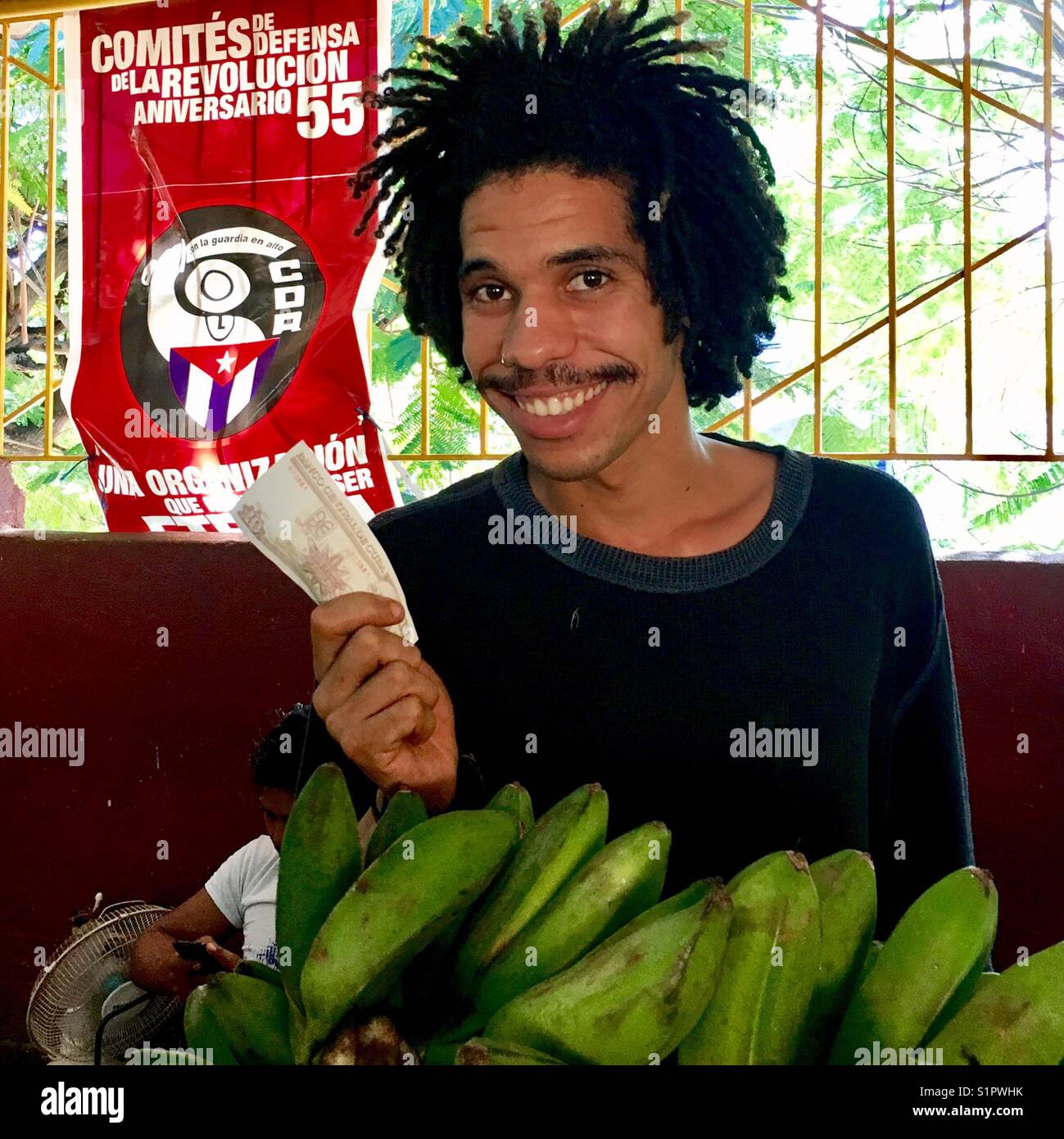 Fruit vendor in market Havana , Cuba - Smartphone Captured Stock Image