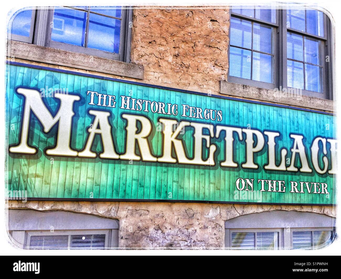 Marketplace in historic Fergus, Ontario. Stock Photo