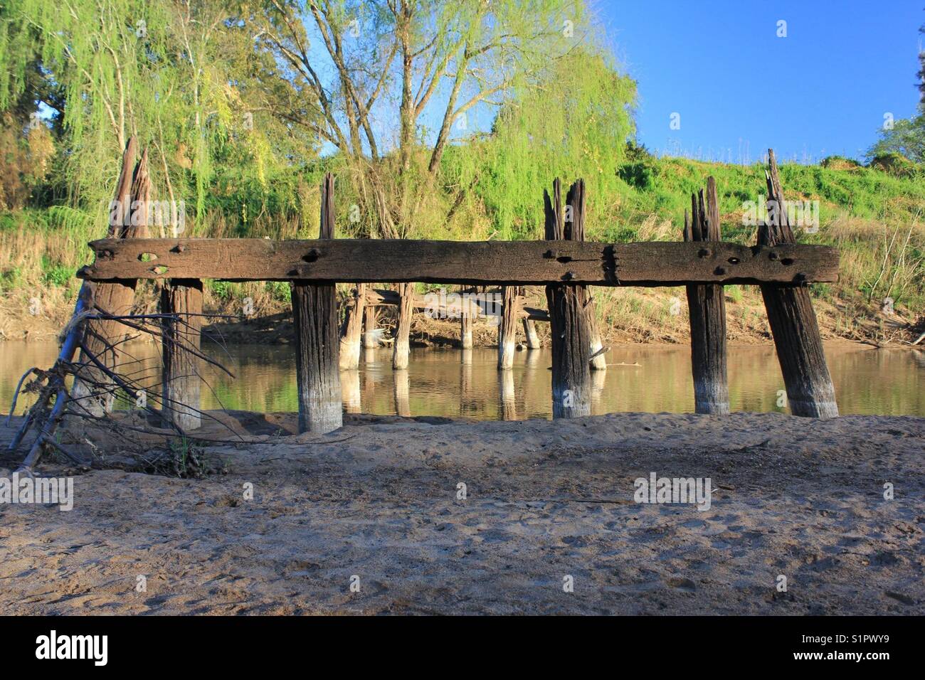 Rundown bridge over river - Smartphone Captured Stock Image