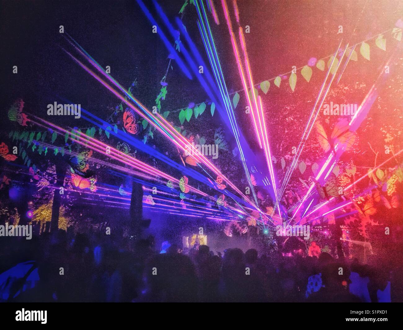 Lazers at Tribe of Frog during the Boomtown Fair in Hampshire, UK - Smartphone Captured Stock Image