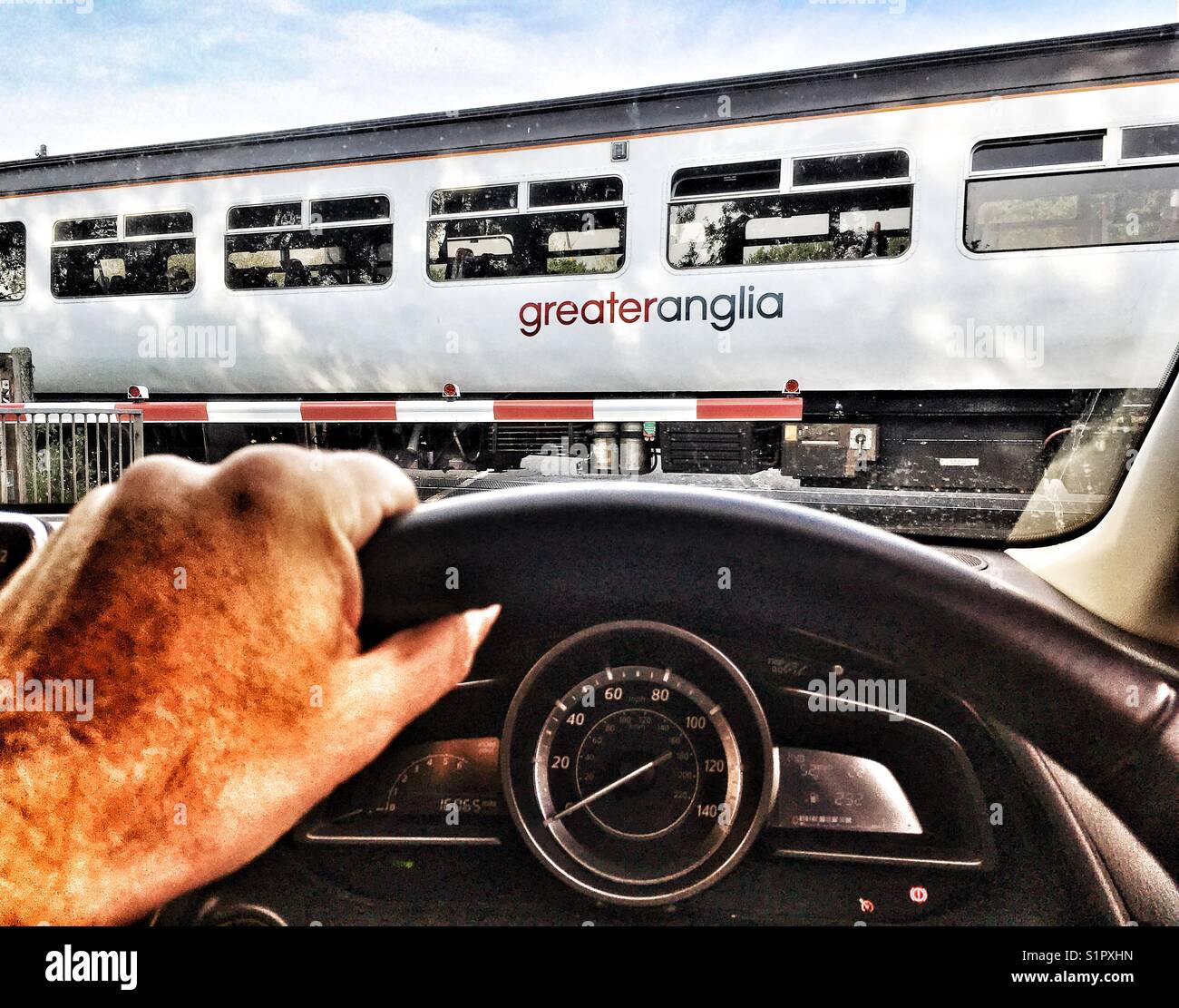 Railway level crossing Melton Suffolk England. - Smartphone Captured Stock Image