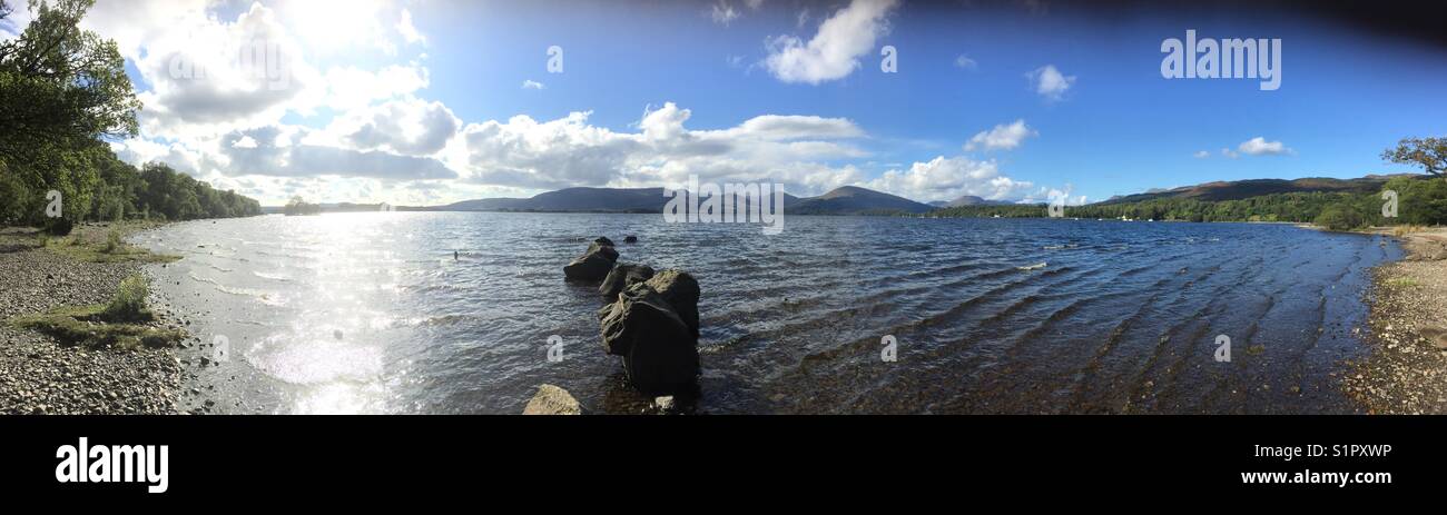 Panorama of Millarochy Bay, Loch Lomond. - Smartphone Captured Stock Image