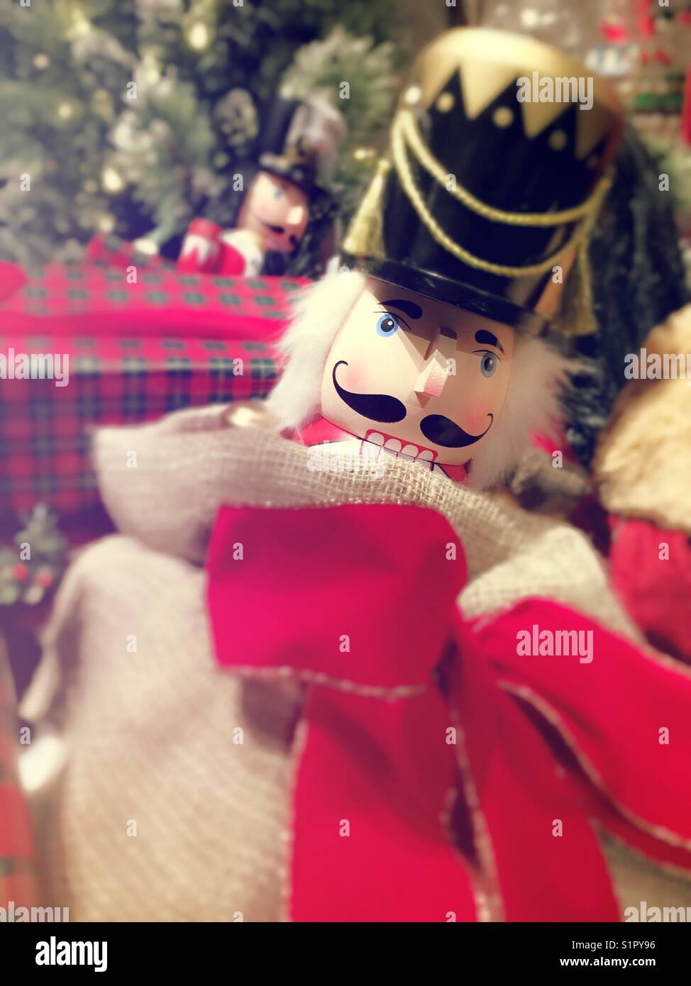 Toy soldier figure at Holiday Lane display at Macy’s department store, NYC, USA - Smartphone Captured Stock Image