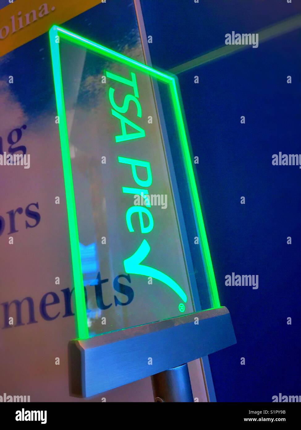 TSA pre-check sign in airport terminal, USA - Smartphone Captured Stock Image