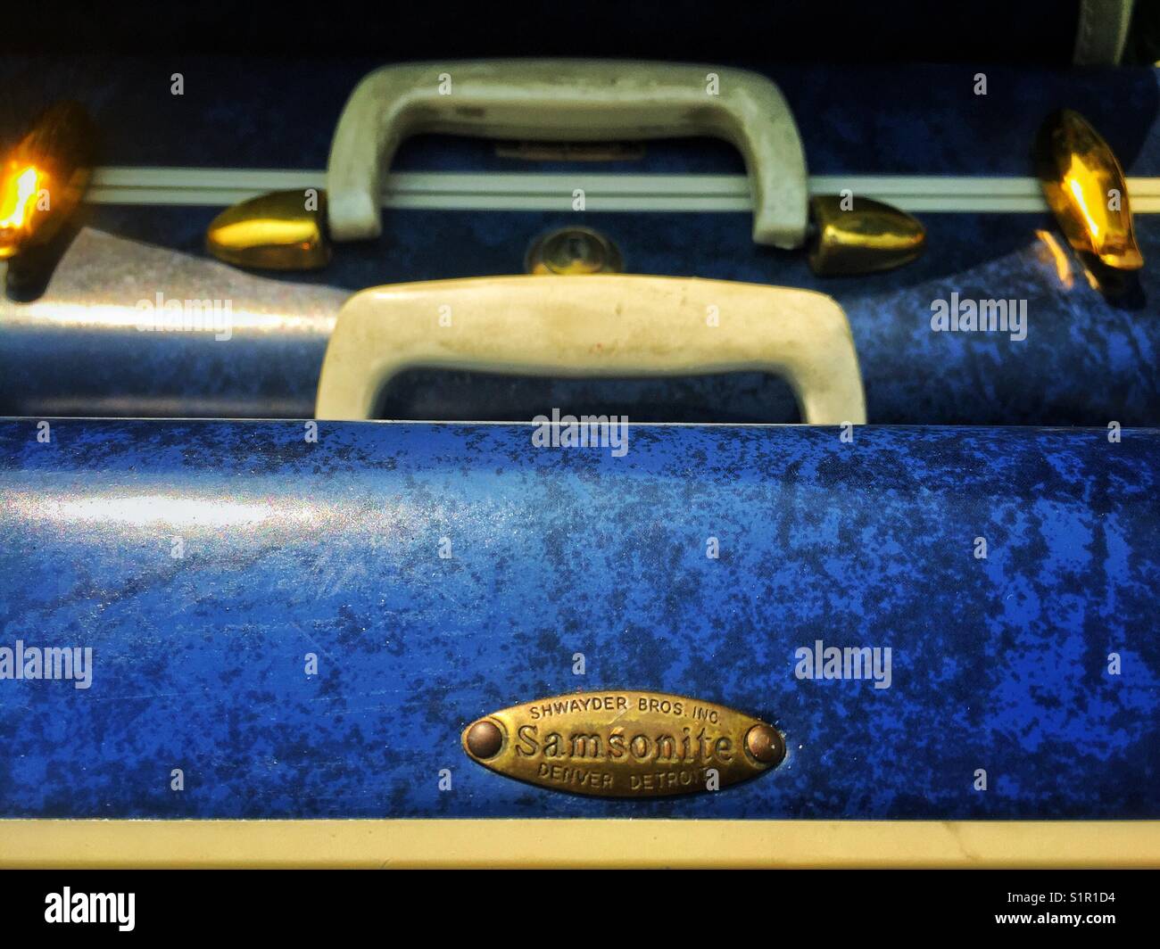 Vintage blue and ivory Samsonite luggage bags Stock Photo