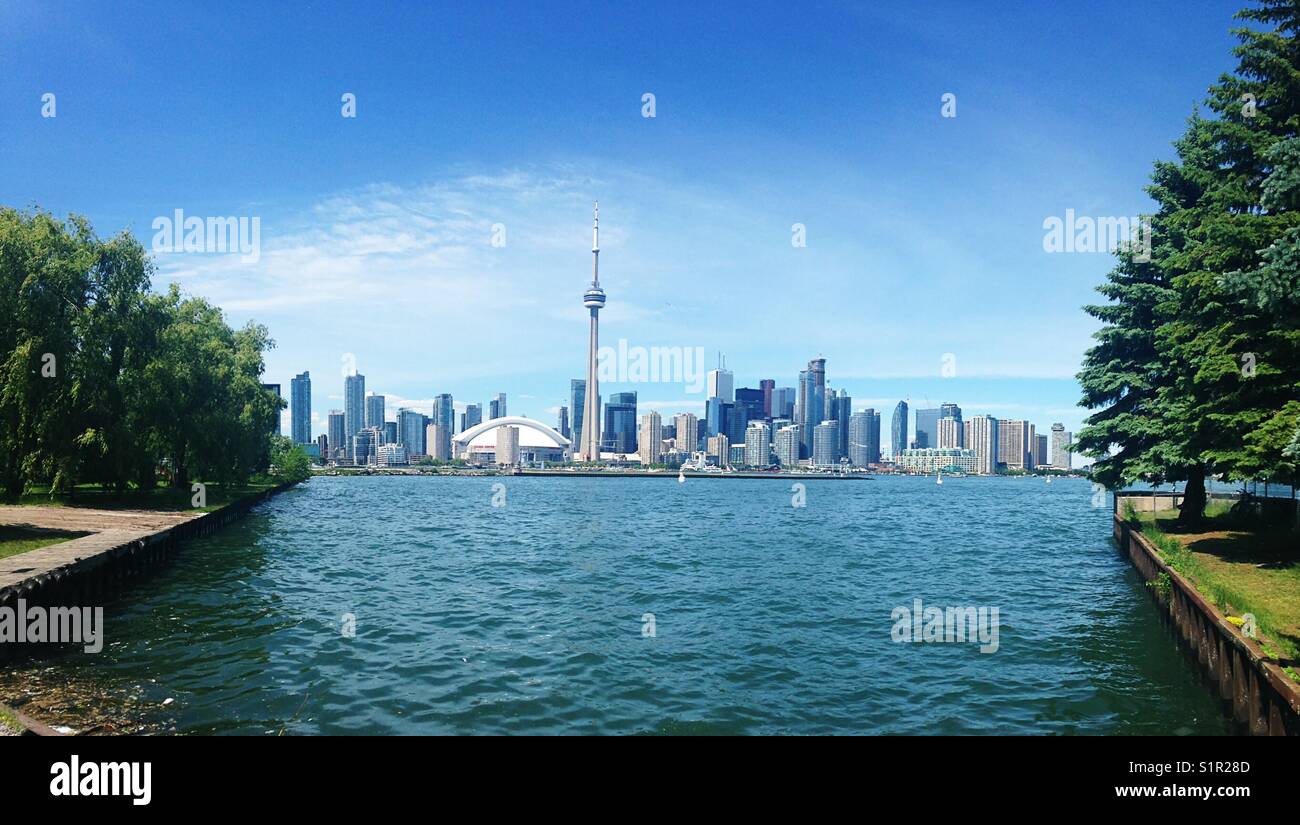 Toronto skyline viewed from Toronto Island on a sunny day, Ontario, Canada Stock Photo