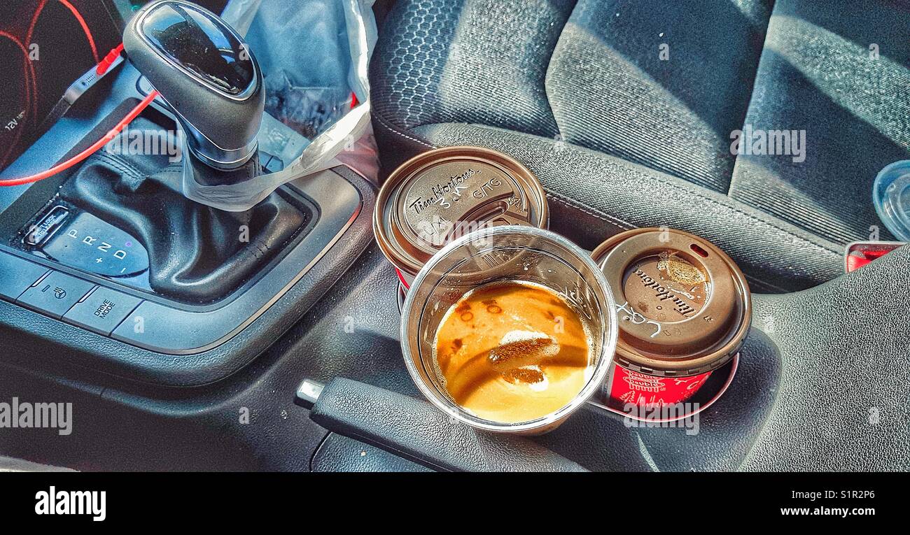 Coffee in the car - Smartphone Captured Stock Image