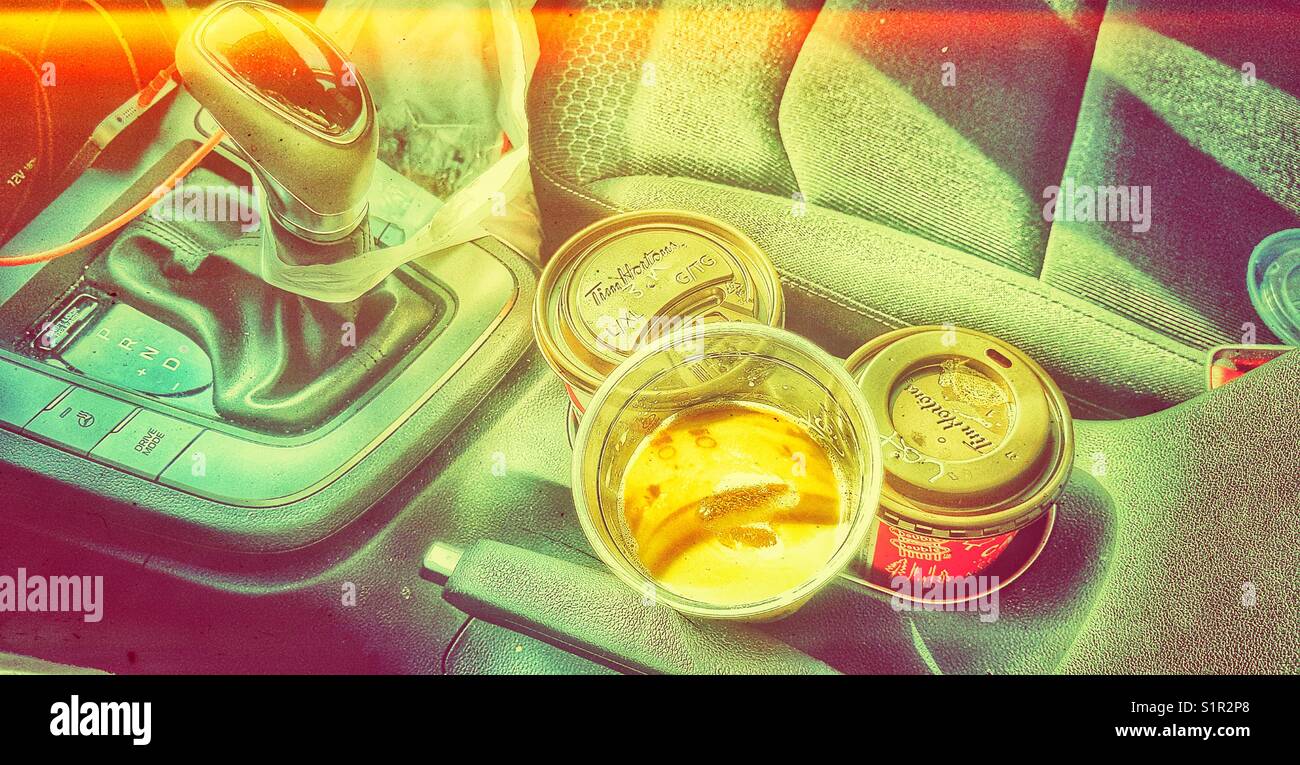 Coffee in the car - Smartphone Captured Stock Image
