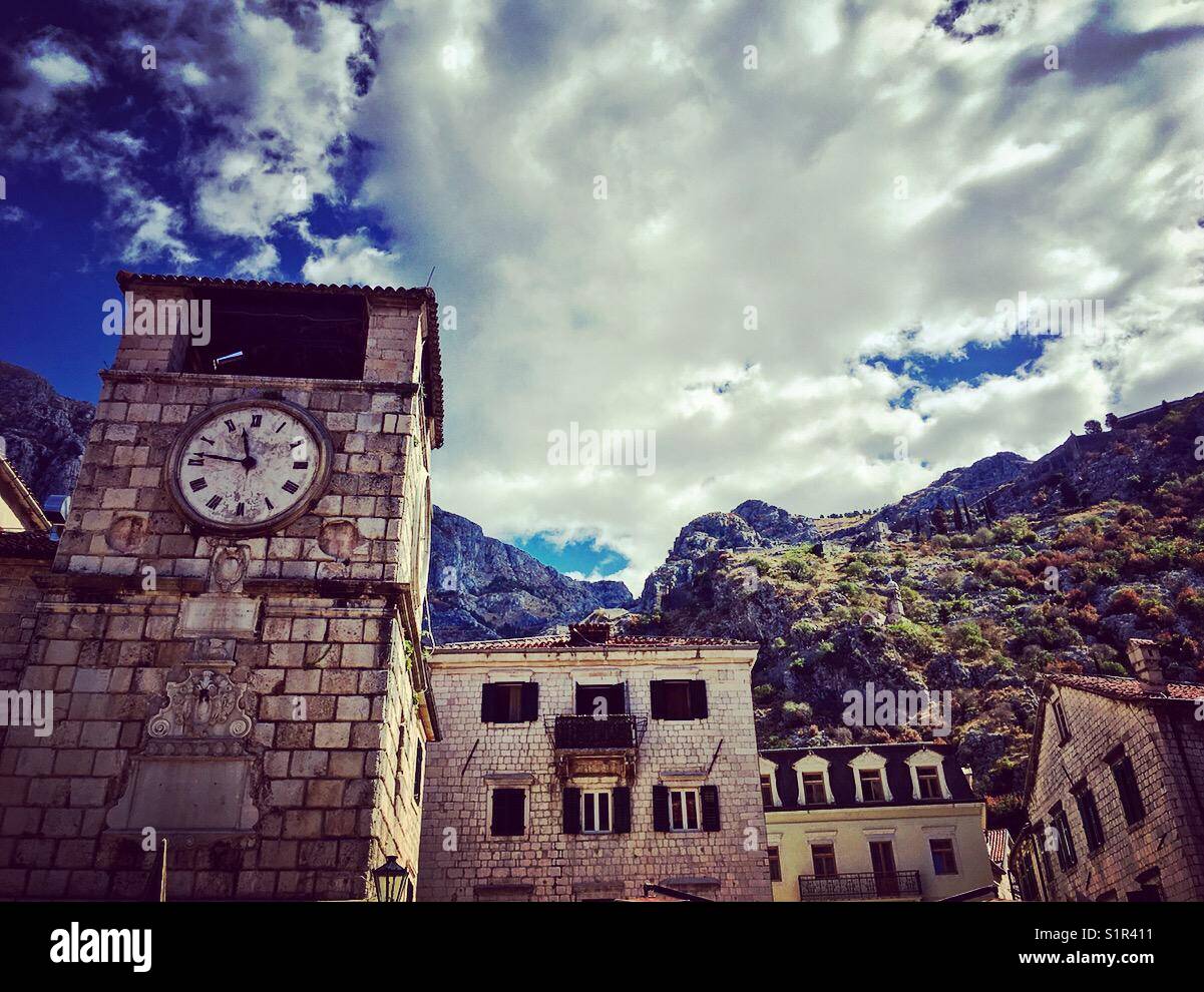 The clock tower of Kotor - Smartphone Captured Stock Image