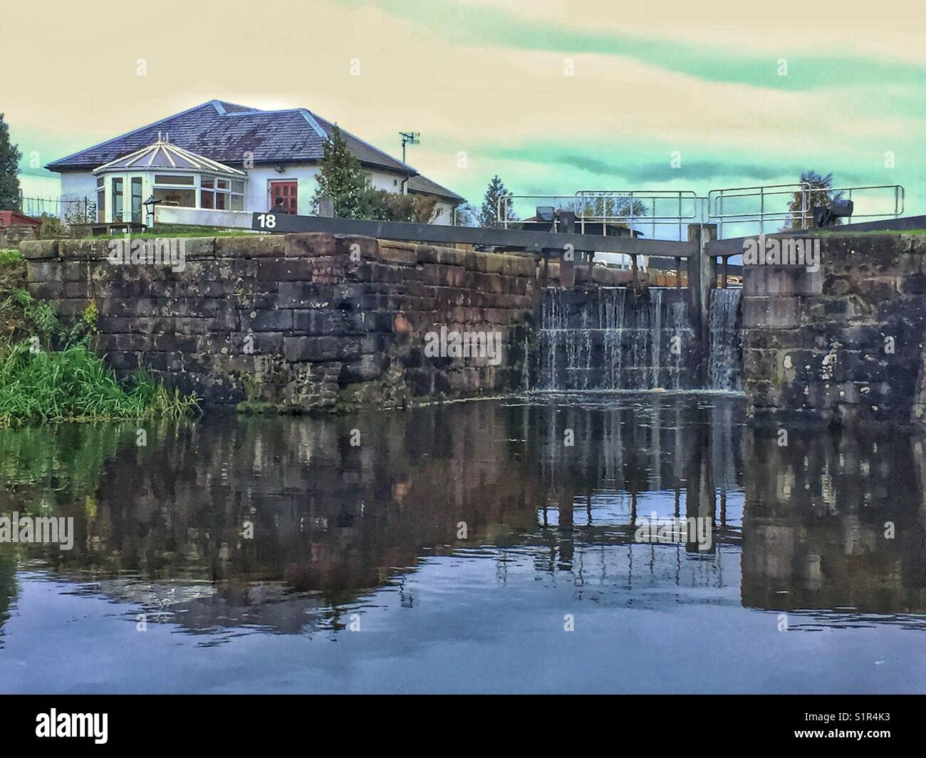 Lock 18, Forth and Clyde Canal, Scotland. Opened in 1790, this view is virtually unchanged for the last 230 years. Stock Photo