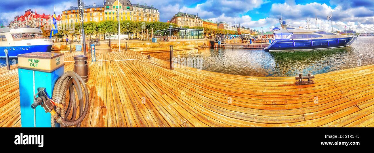 Waterfront pump out station to remove waste from boats, Stockholm, Sweden, Scandinavia - Smartphone Captured Stock Image