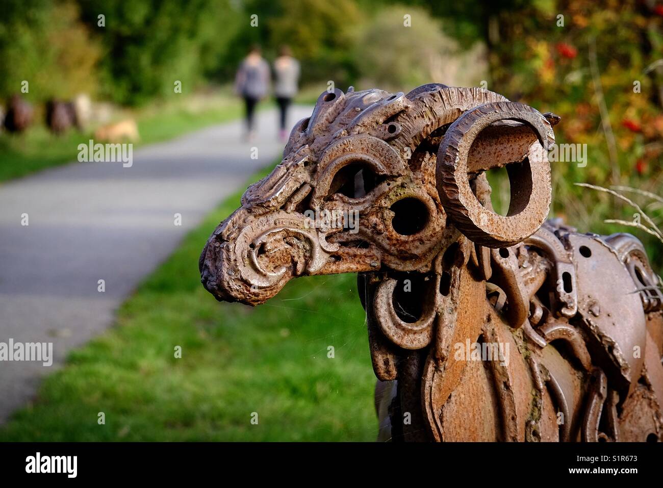 Spen Valley Greenway, near Bradford, Sheep made from scrap metal. - Smartphone Captured Stock Image