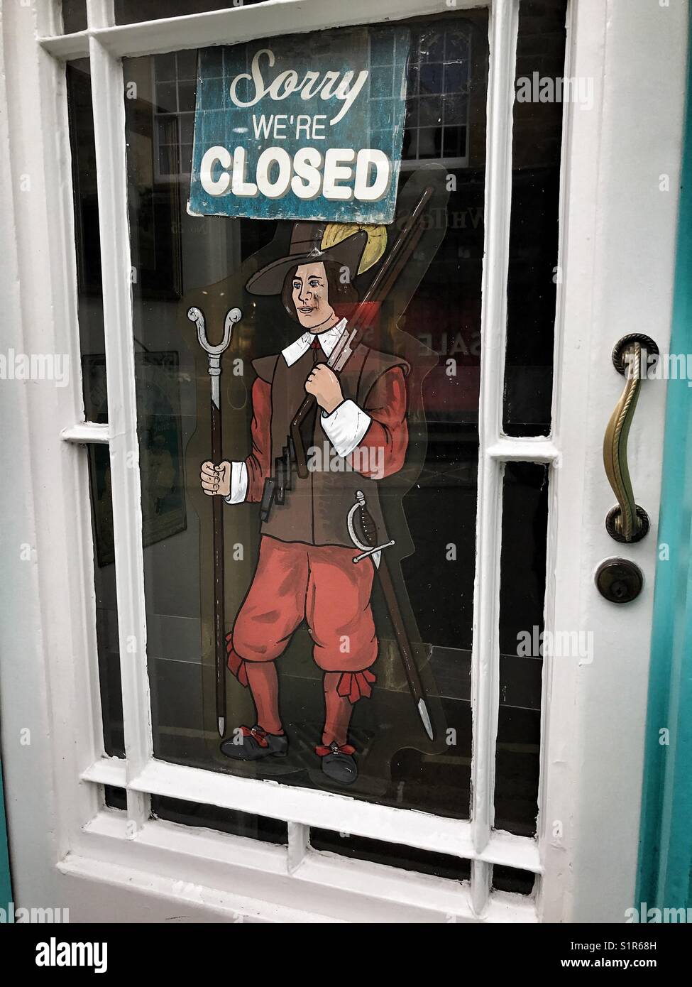 Shop sign, Sorry, we are closed, Sherborne, Dorset, England - Smartphone Captured Stock Image