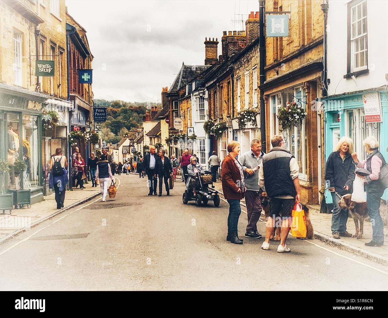 Cheap Street in the market town of Sherborne, Dorset. A popular, busy pedestrianised street - Smartphone Captured Stock Image