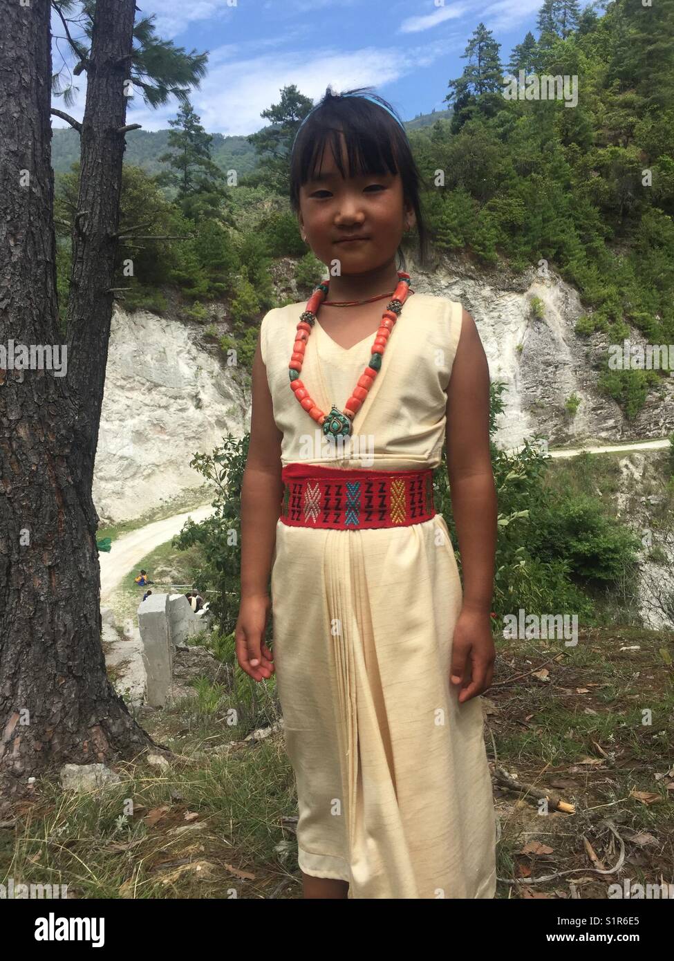 8 years old tribal girl in a her traditional dress and ornament from north eastern hills of India Stock Photo