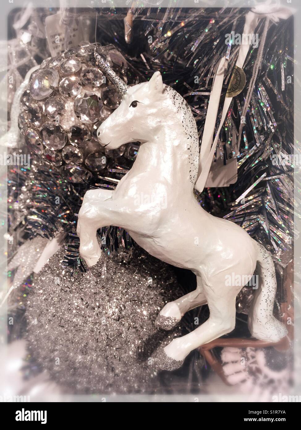 Holiday Display of unicorn Christmas tree ornament, USAA - Smartphone Captured Stock Image