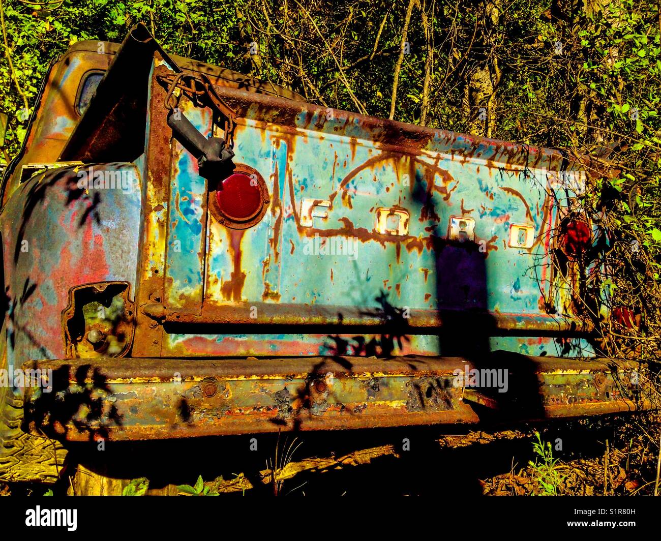 Tailgate on old blue truck - Smartphone Captured Stock Image