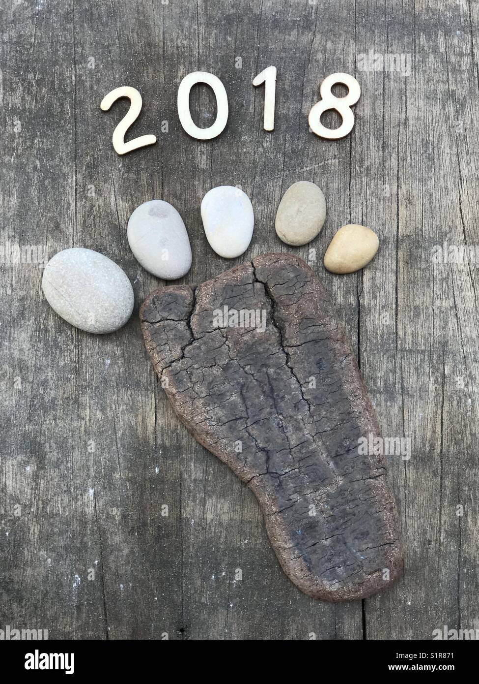 Another step in a new year, happy 2018 ! Stock Photo