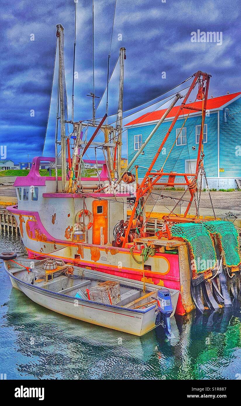 Fishing trawler, Cook’s Harbour, Great Northern Peninsula, Newfoundland, Canada. Named by and after Captain James Cook in 1764 during a survey of Newfoundland. - Smartphone Captured Stock Image