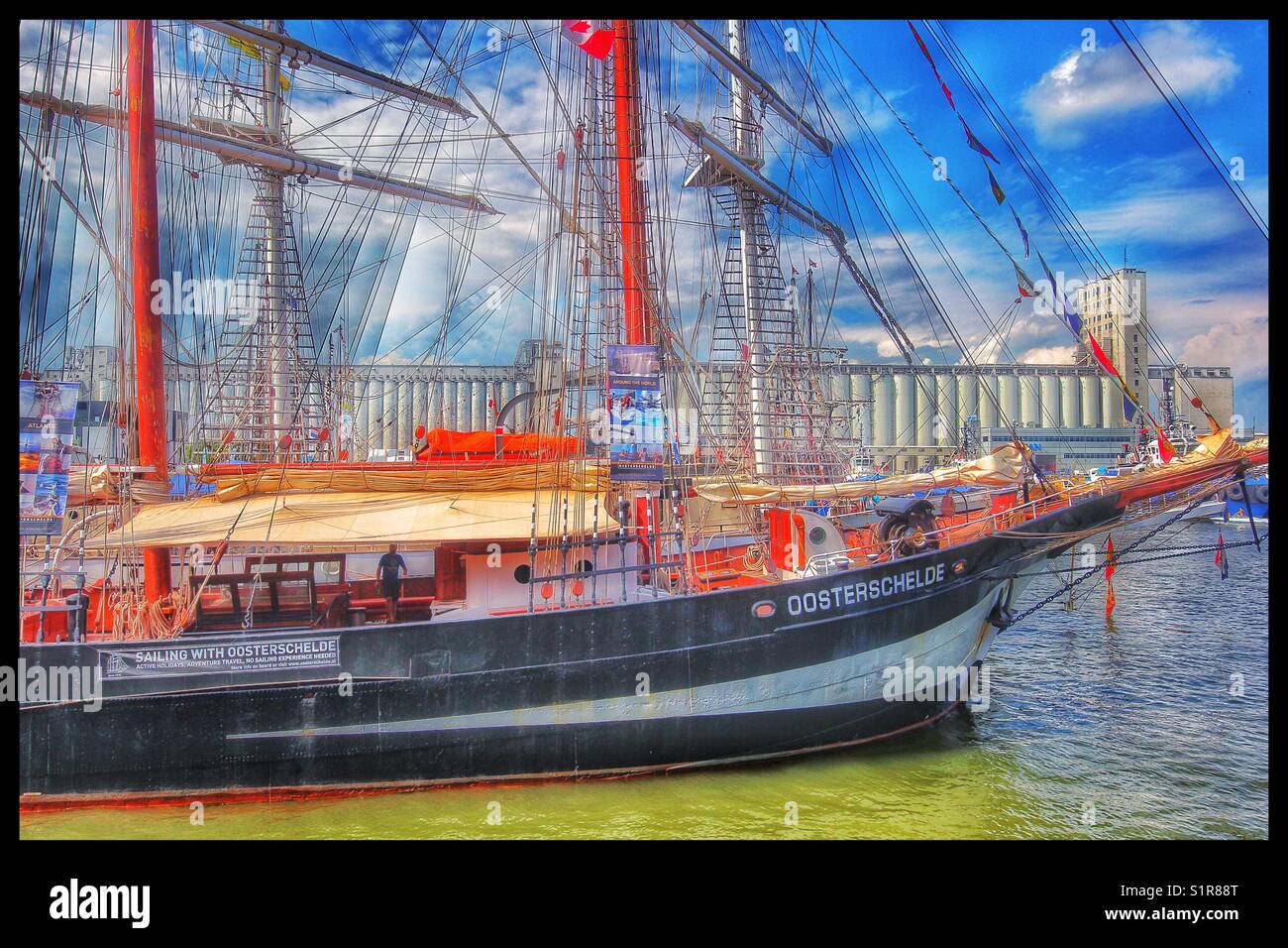 Oosterschelde a Dutch 3 masted topsail schooner built in 1918 taking part in the Rendez-vous 2017 Tall Ships Regatta, Quebec, Canada - Smartphone Captured Stock Image