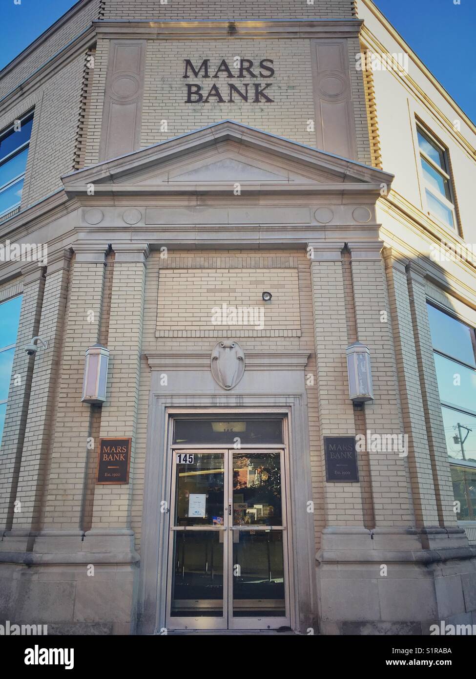 Mars Bank sign at the building in Mars, Philadelphia, USA - Smartphone Captured Stock Image Mars Bank sign at the building in Mars, Philadelphia, USA - Smartphone Captured Stock Image