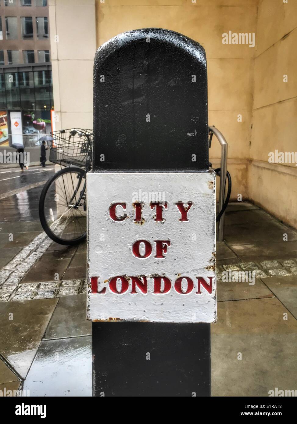 Bollard in the City of London, at Laurence Pountney Hill, England - Smartphone Captured Stock Image