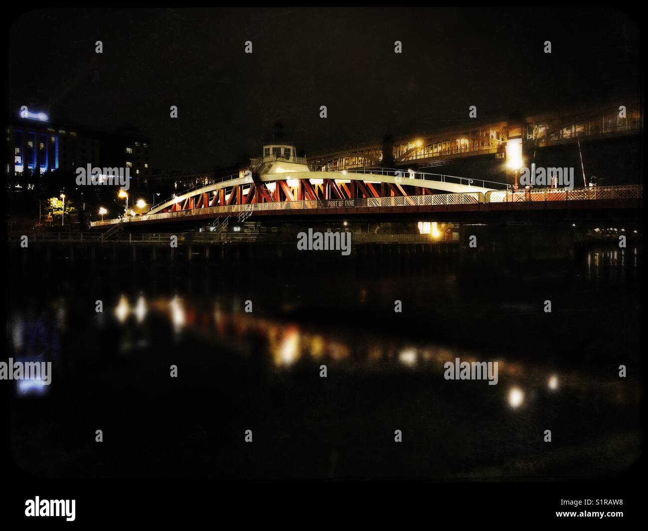 Newcastle Swing Bridge by night - Smartphone Captured Stock Image