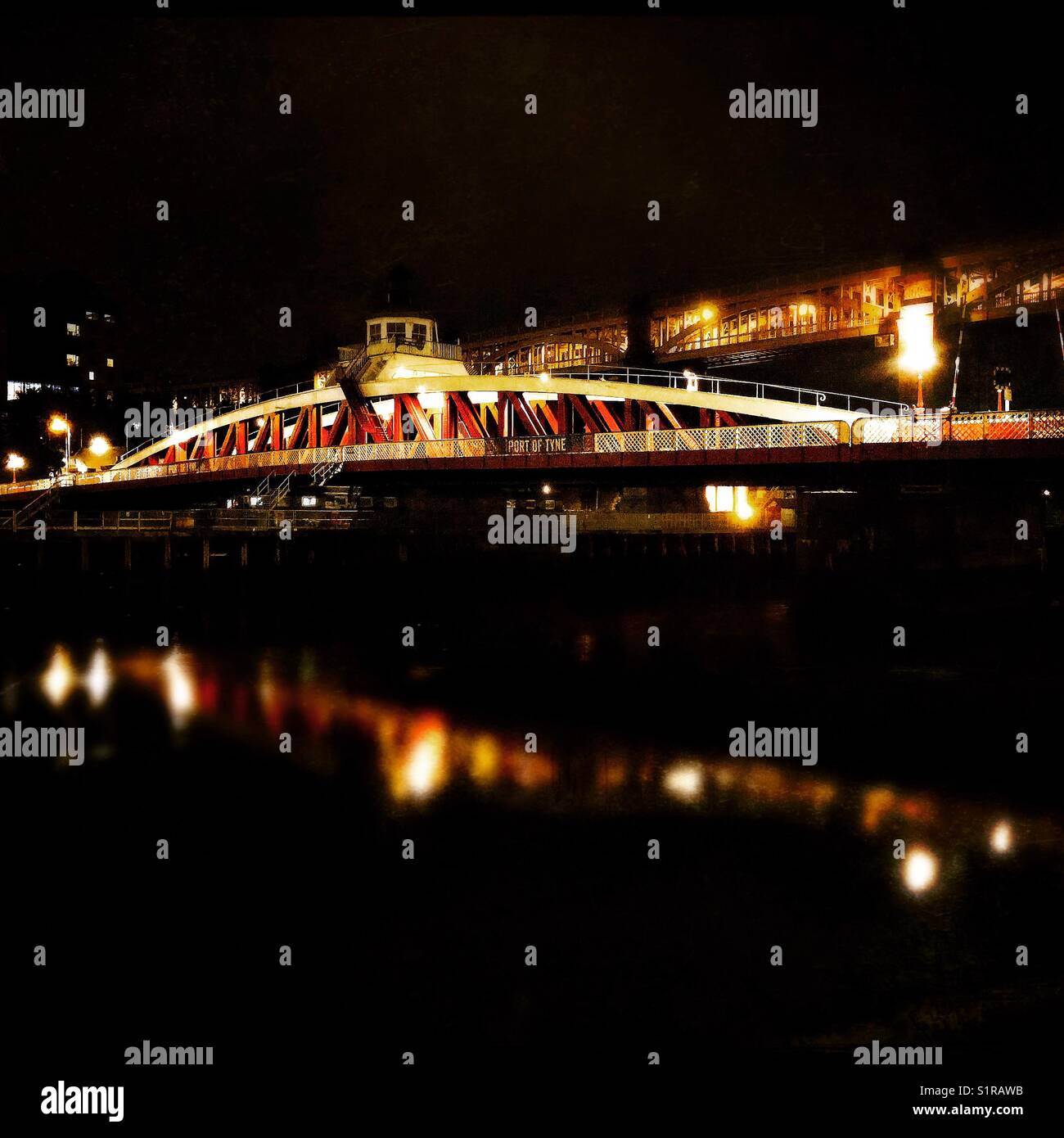 Newcastle Swing Bridge by night - Smartphone Captured Stock Image