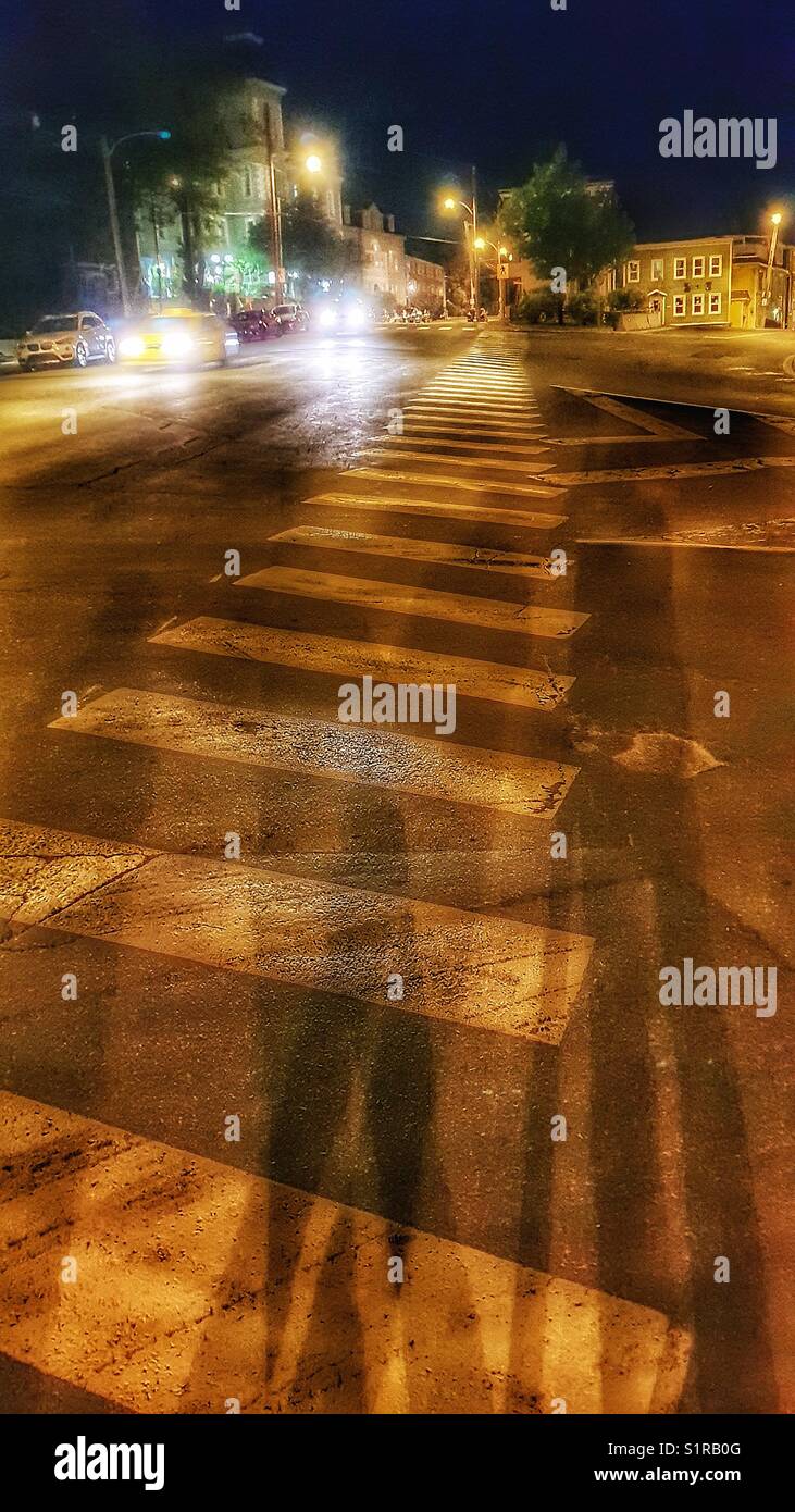 Long pedestrian crossing at night, St John’s, Newfoundland, Canada - Smartphone Captured Stock Image