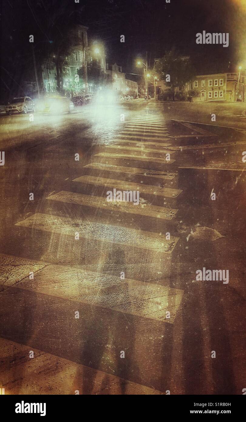 Long pedestrian crossing at night, St John’s, Newfoundland, Canada - Smartphone Captured Stock Image