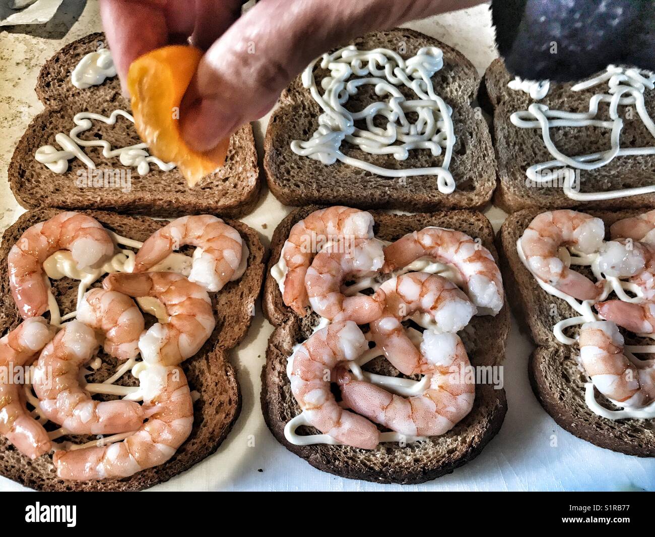 Making prawn sandwiches - Smartphone Captured Stock Image
