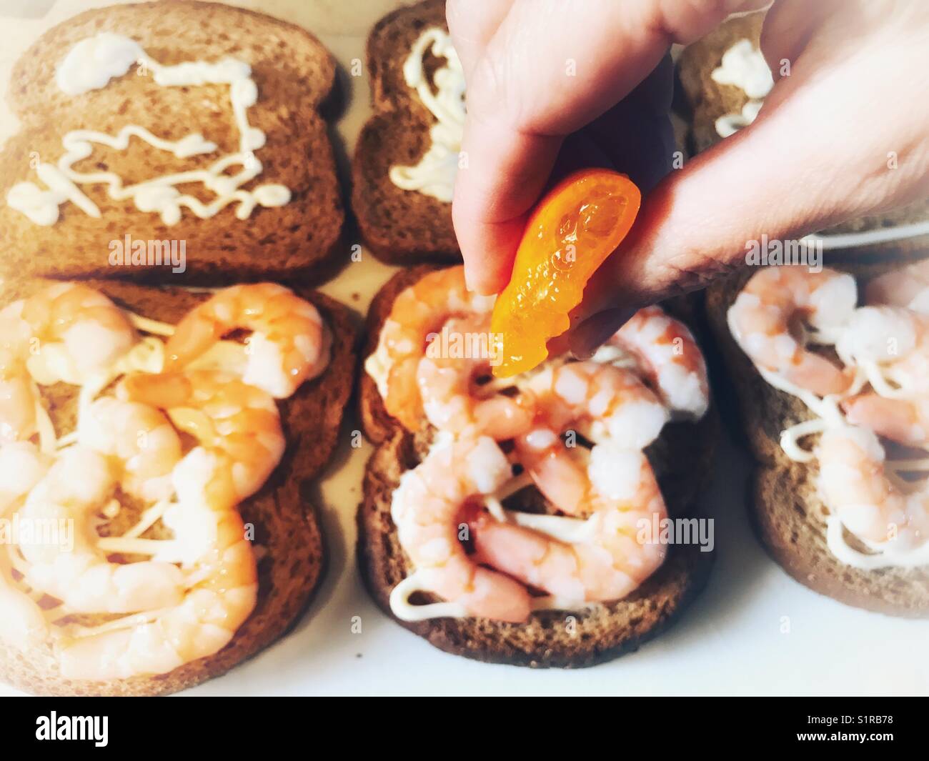 Preparing prawn sandwiches - Smartphone Captured Stock Image