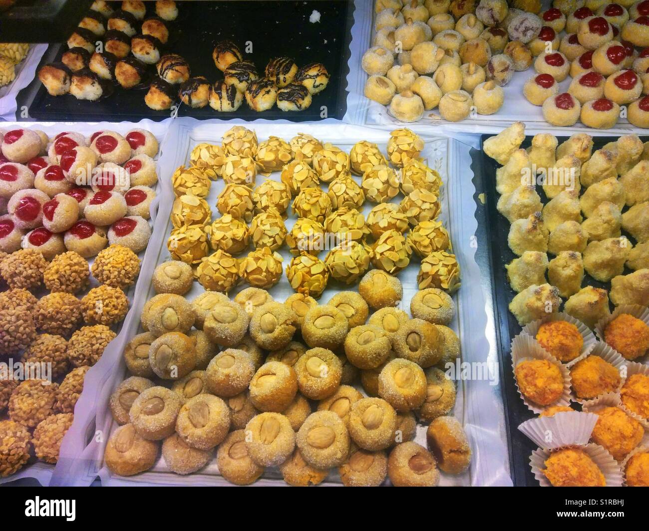 Panellets. Typical marzipan pastries in Catalonia, Spain. Stock Photo