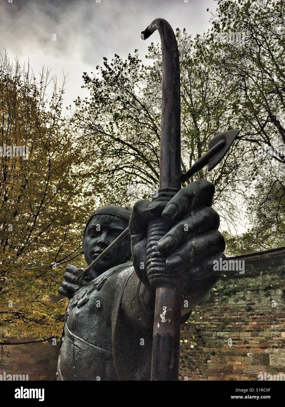 Robin Hood statue in Nottingham. - Smartphone Captured Stock Image