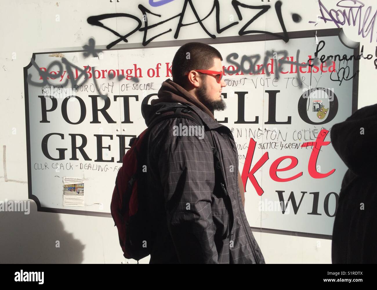 Royal Borough of Kensington and Chelsea, Portobello Green Market sign - Smartphone Captured Stock Image