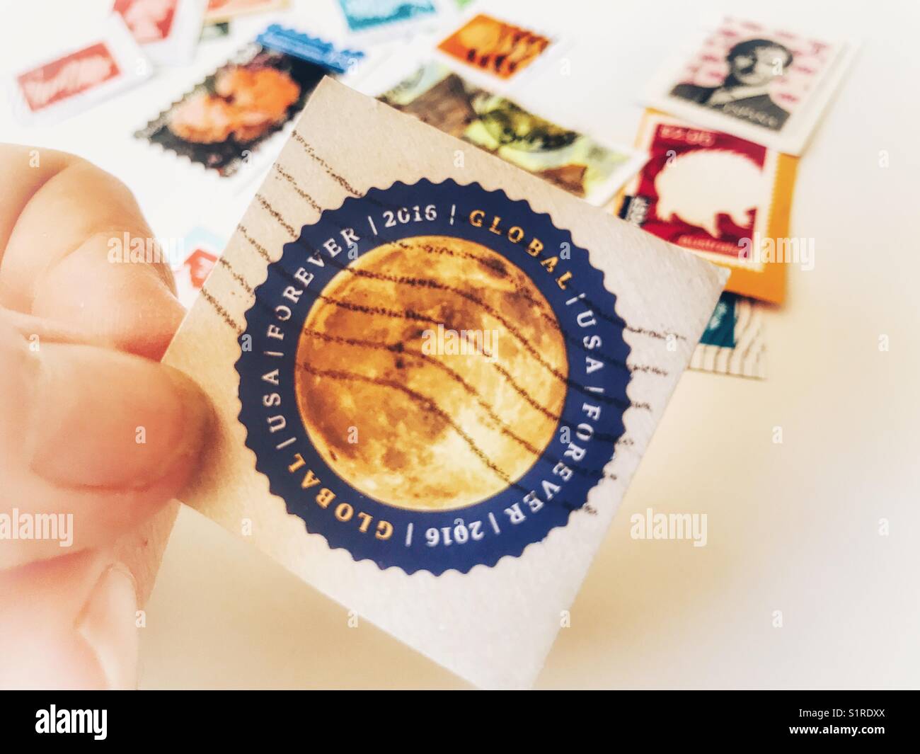 Hobbies, stamp collecting Stock Photo