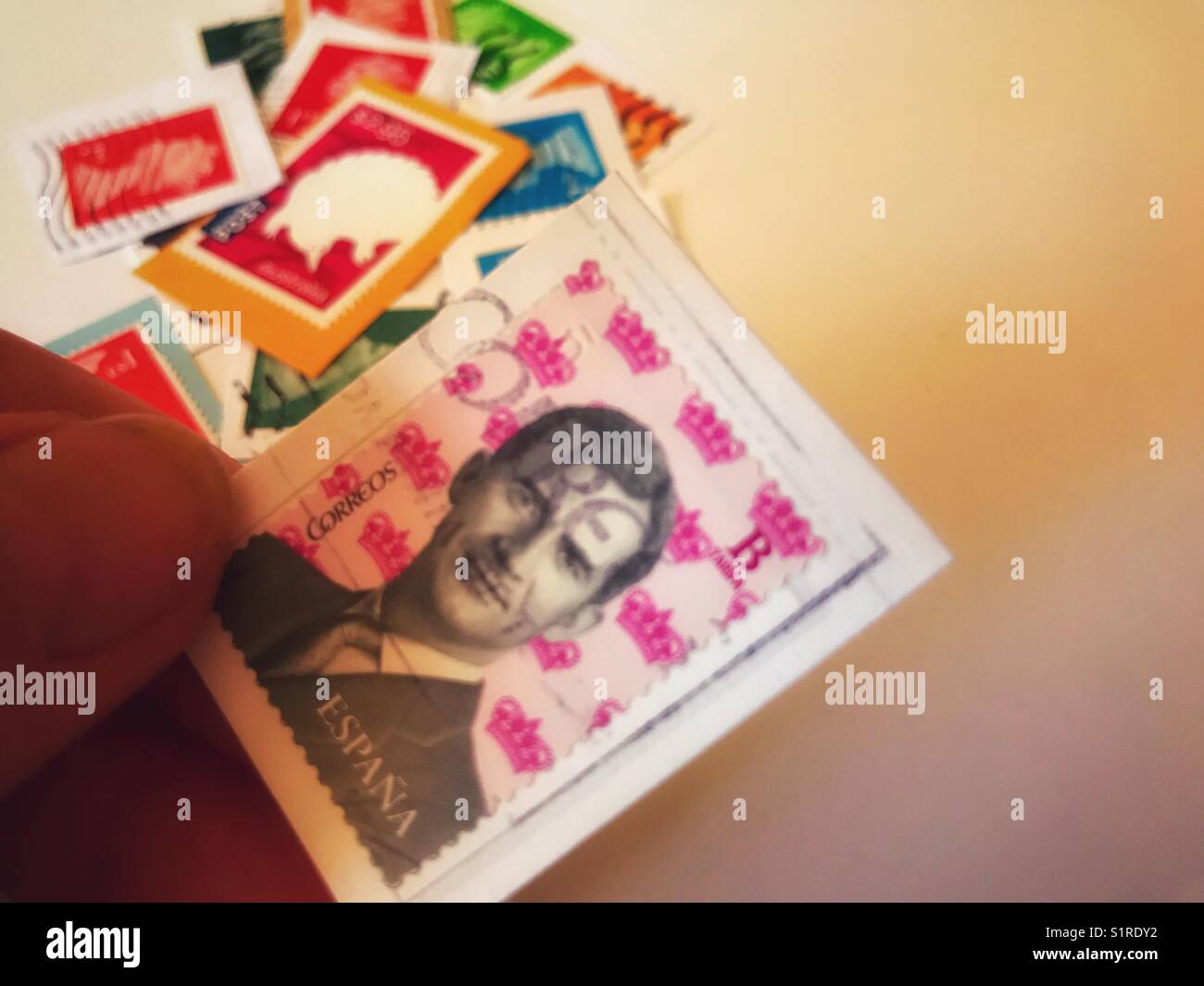 Hobbies, stamp collecting Stock Photo