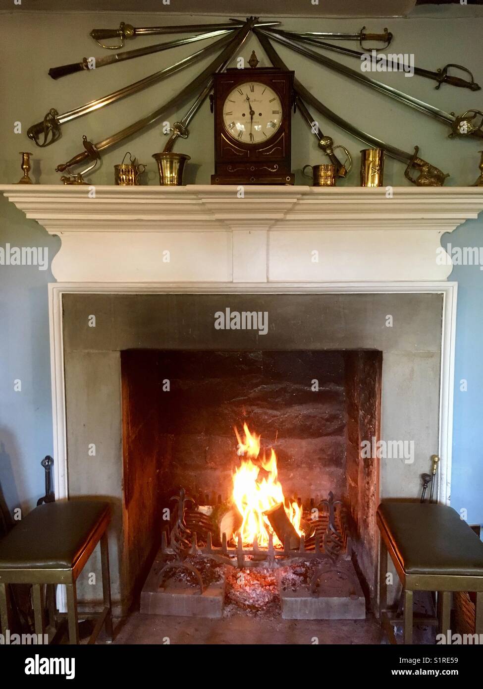 Autumn Fire at a Country House Stock Photo