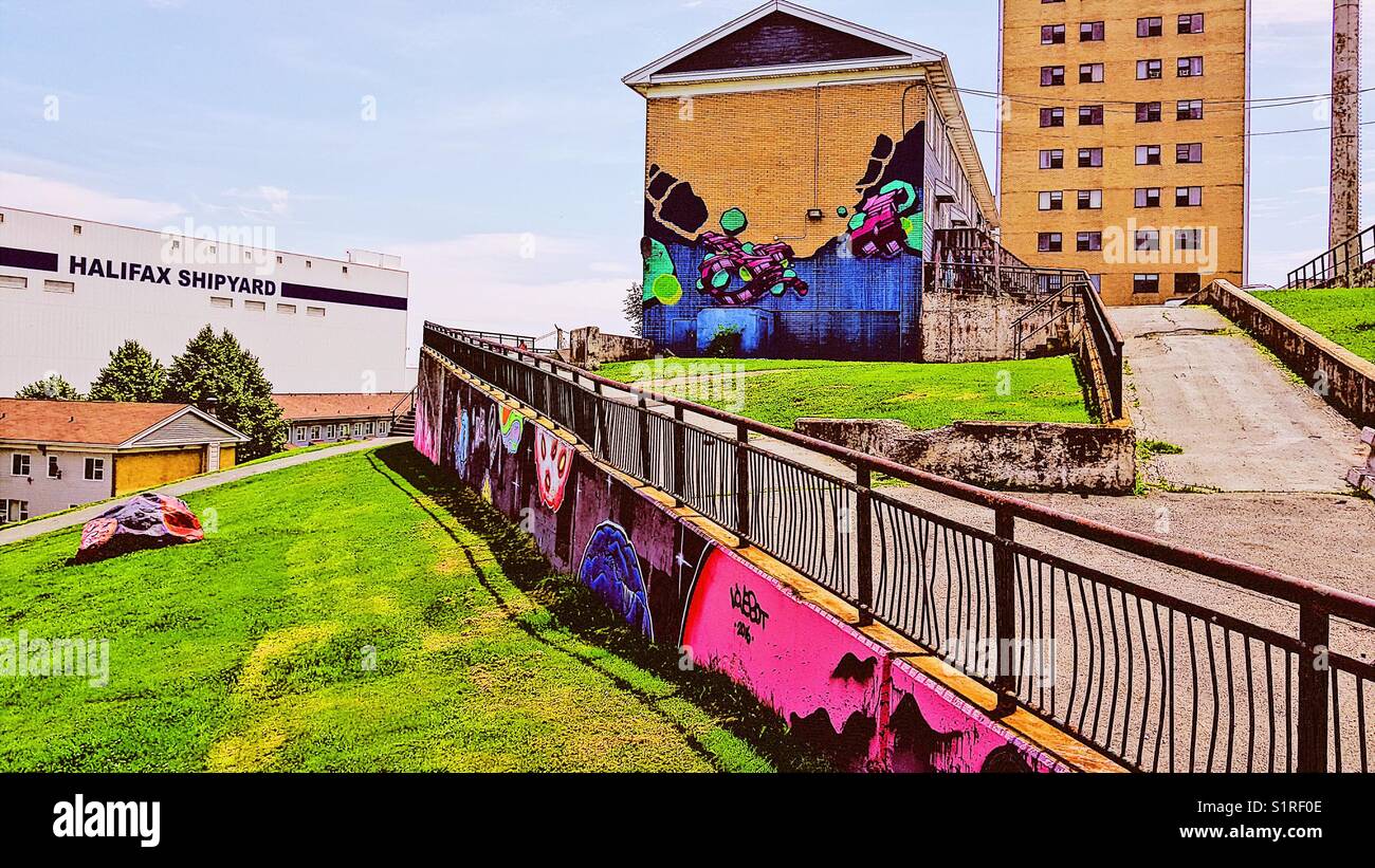 Halifax shipyard and murals, Halifax, Nova Scotia, Canada - Smartphone Captured Stock Image