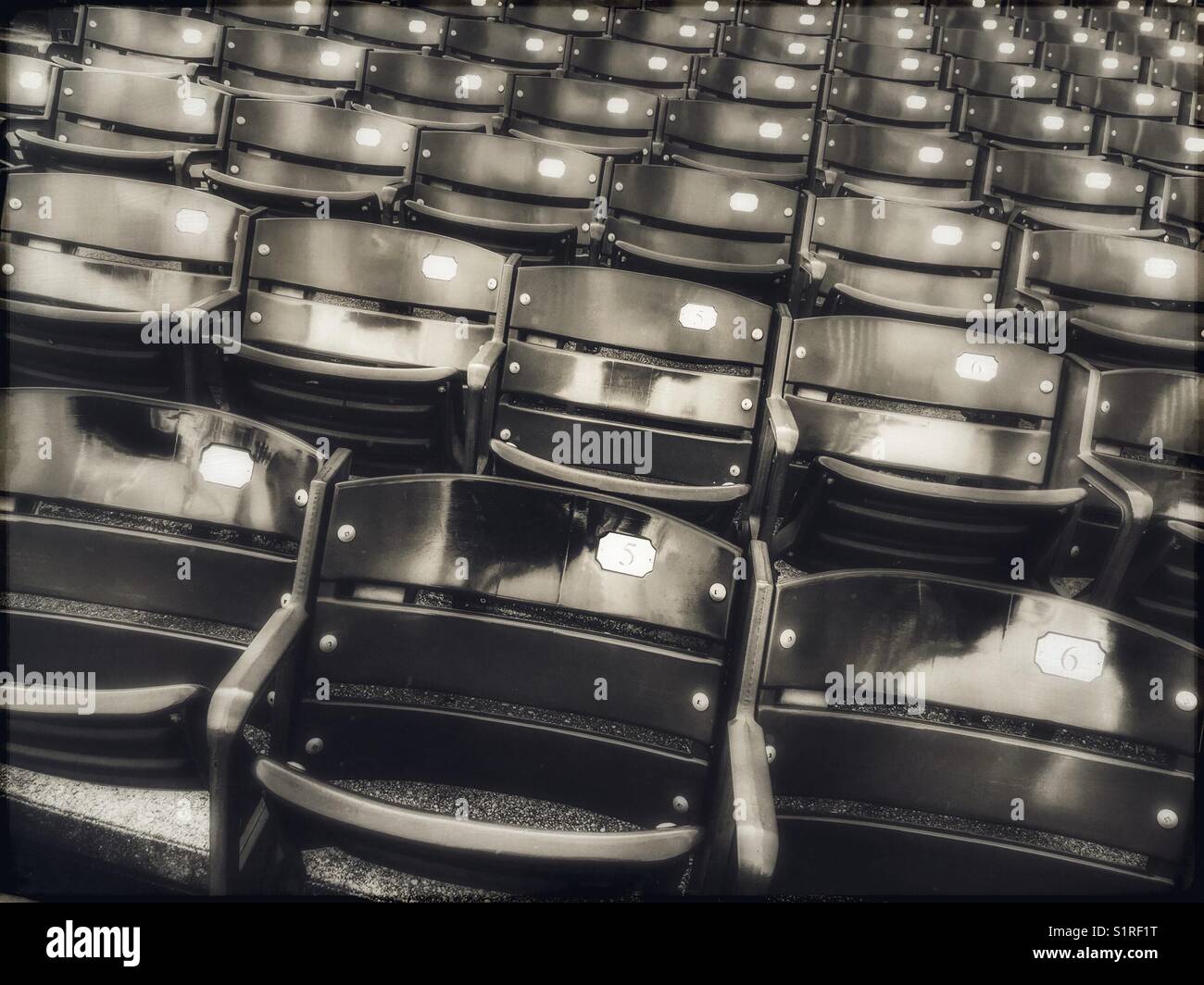 Empty seats at Progressive Field in Cleveland, Ohio - Smartphone Captured Stock Image