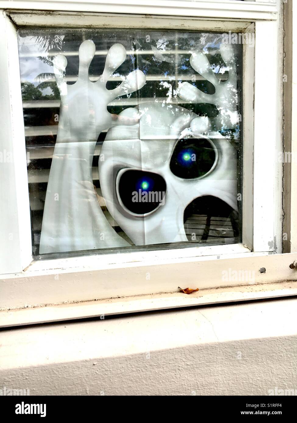 Halloween ghost in window Stock Photo Alamy