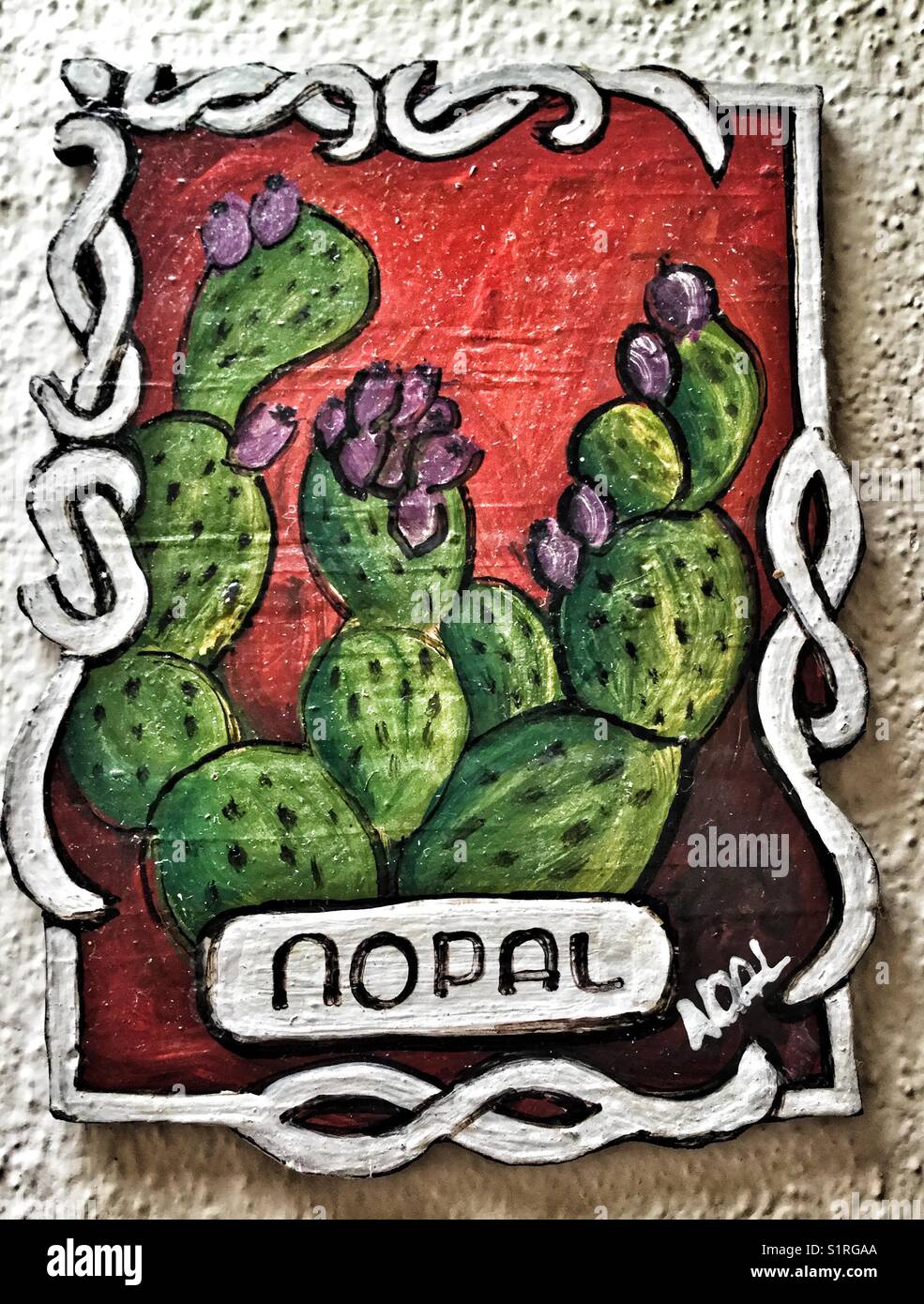 Decorative plaque of a type of cactus that grows in Baja California, Mexico. Stock Photo