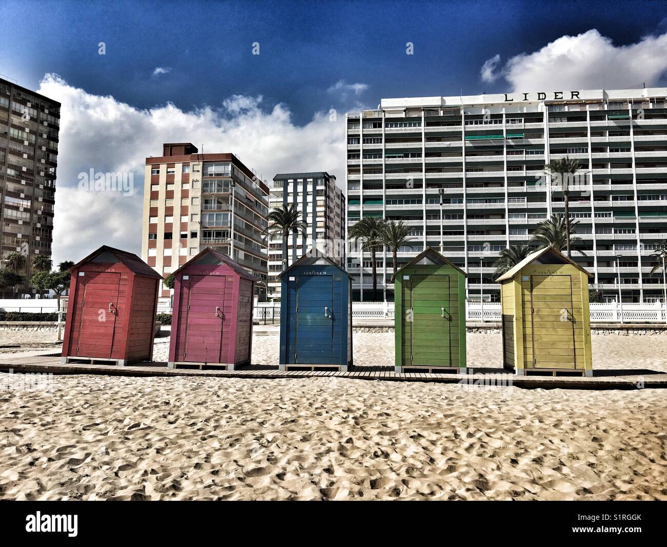 Colorful beach cabin in Cullera, Valencia Spain Stock Photo