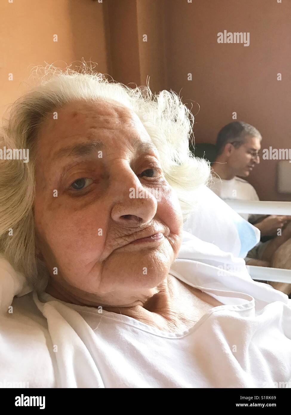 Old lady at hospital. - Smartphone Captured Stock Image